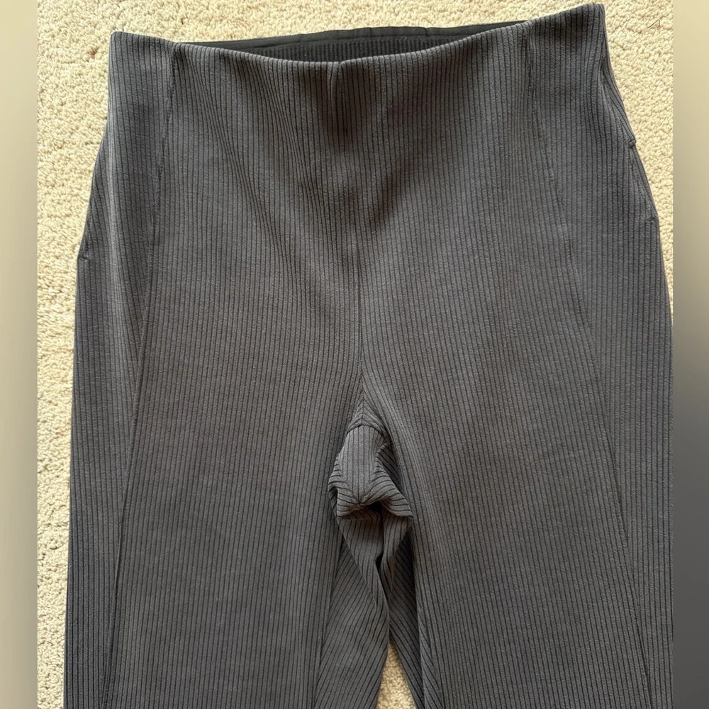 Like New Lululemon Athletica Ribbed Softstreme Flared Leg Pant, Black/Dk. Gray 8 - Picture 8 of 13